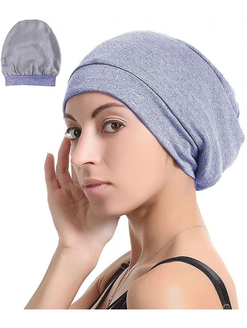 Skullies & Beanies Satin Silk Lined Sleep Cap Beanie Slap Hat - Gifts for Women - Navy Blue - CG18KH854TR $15.32