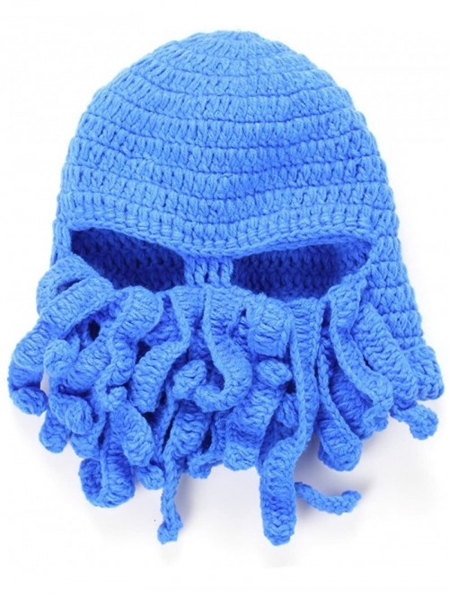 Skullies & Beanies Knit Beard Octopus Hat Mask Beanies Handmade Funny Party Caps with Wig Hair Winter - Octopus - Blue ( Adul...