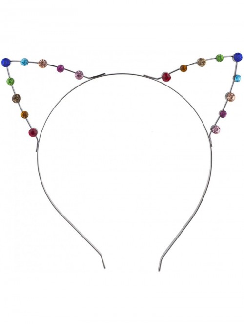 Headbands Rainbow Multicolor Gemstone Gay Pride Cat Ear Headband - Silver Rainbow - CO189NSXORI $13.83