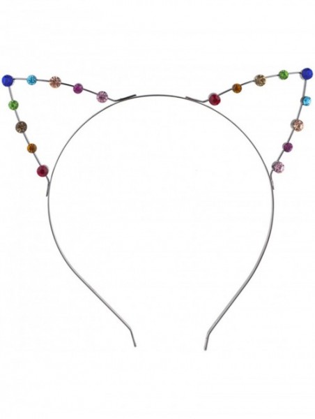 Headbands Rainbow Multicolor Gemstone Gay Pride Cat Ear Headband - Silver Rainbow - CO189NSXORI $13.83