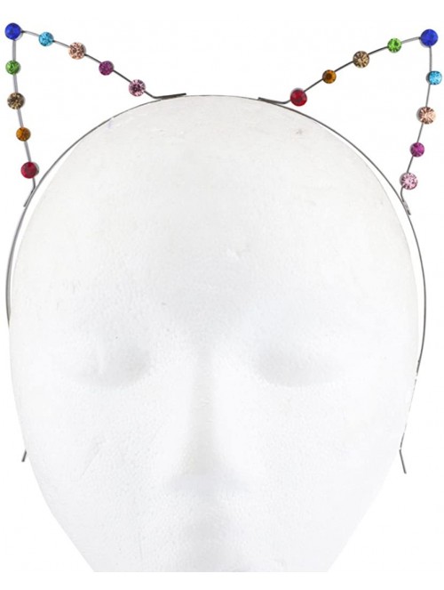 Headbands Rainbow Multicolor Gemstone Gay Pride Cat Ear Headband - Silver Rainbow - CO189NSXORI $13.83