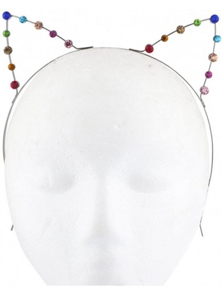 Headbands Rainbow Multicolor Gemstone Gay Pride Cat Ear Headband - Silver Rainbow - CO189NSXORI $13.83