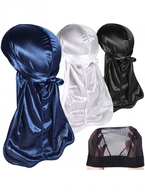 Skullies & Beanies 3PCS Silky Durags Pack for Men Waves- Satin Doo Rag- Award 1 Wave Cap - A-style L - CV196I92DE2 $27.13