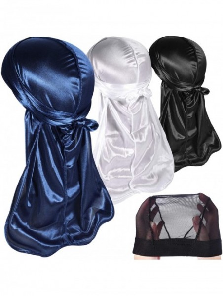 Skullies & Beanies 3PCS Silky Durags Pack for Men Waves- Satin Doo Rag- Award 1 Wave Cap - A-style L - CV196I92DE2 $27.13