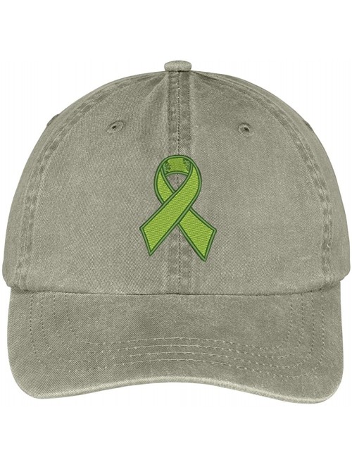 Baseball Caps Lymphoma Ribbon Embroidered Cotton Washed Baseball Cap - Khaki - C712KMEPK5P $23.34