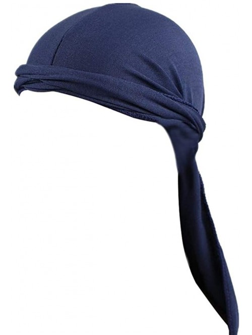 Skullies & Beanies Cotton Stretchable Premium Durag 360 Waves Extra Long Tail Straps for Men - Navy - CC18OADKZY4 $13.00