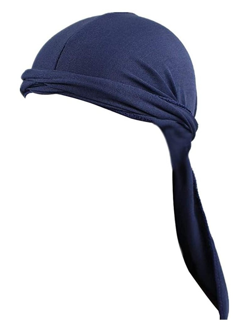 Skullies & Beanies Cotton Stretchable Premium Durag 360 Waves Extra Long Tail Straps for Men - Navy - CC18OADKZY4 $13.00