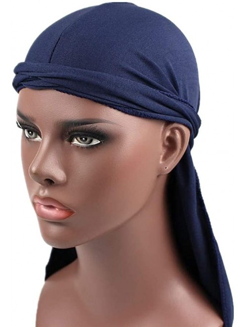 Skullies & Beanies Cotton Stretchable Premium Durag 360 Waves Extra Long Tail Straps for Men - Navy - CC18OADKZY4 $13.00