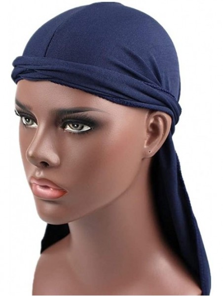 Skullies & Beanies Cotton Stretchable Premium Durag 360 Waves Extra Long Tail Straps for Men - Navy - CC18OADKZY4 $13.00