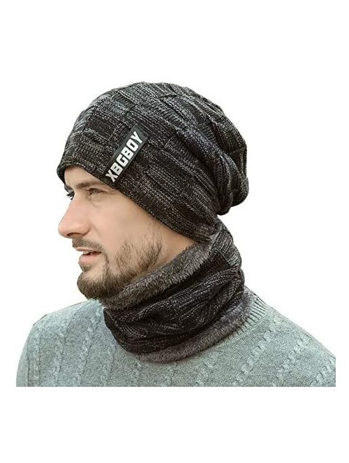 Skullies & Beanies Mens Winter Knitting Wool Warm Hat Daily Slouchy Hats Beanie Skull Cap - Black(hat+scarf) - C518LCADMCT $2...