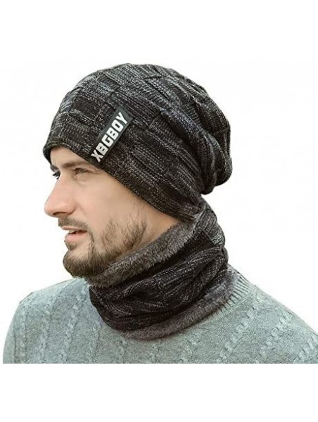 Skullies & Beanies Mens Winter Knitting Wool Warm Hat Daily Slouchy Hats Beanie Skull Cap - Black(hat+scarf) - C518LCADMCT $2...