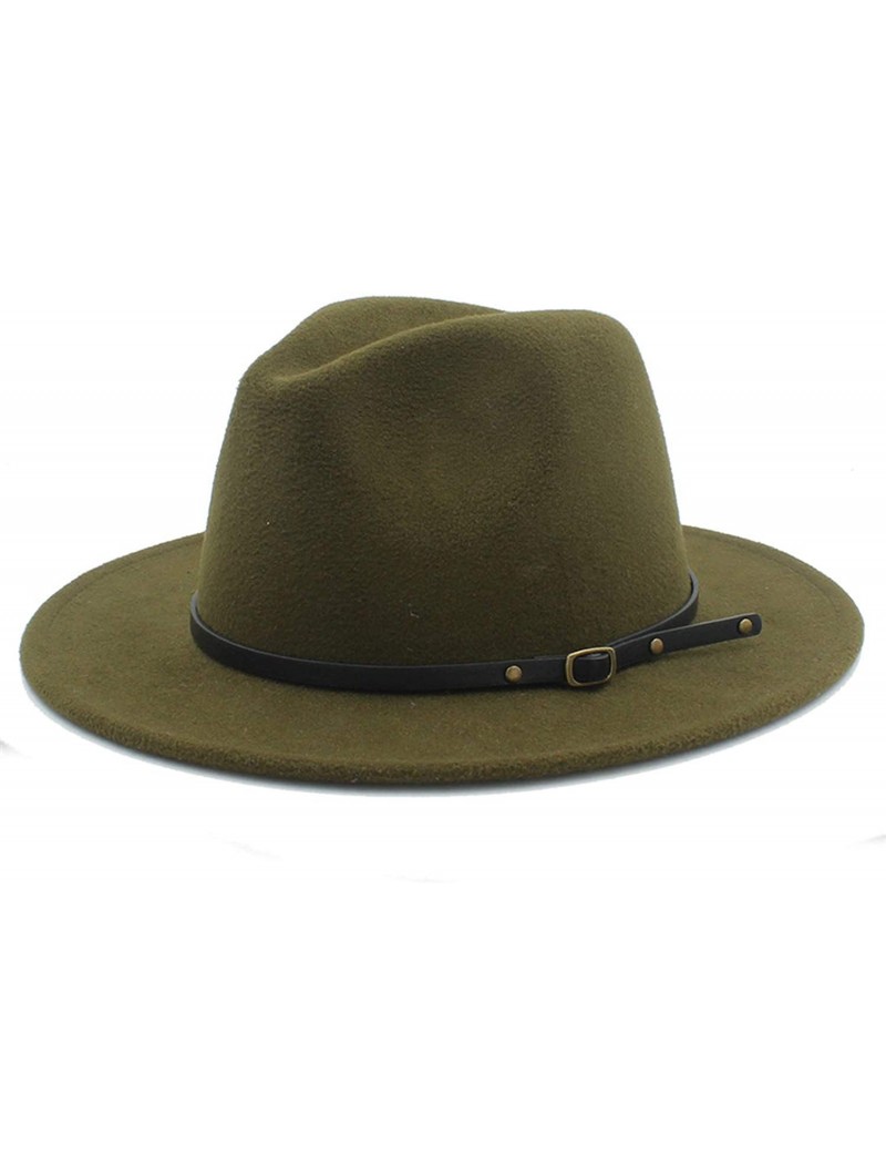 Fedoras 100% Wool Women Men Outback Fedora Hat with Wide Brim Gangster Trilby Felt Jazz Church Godfather Cap - Green - CW18QL...