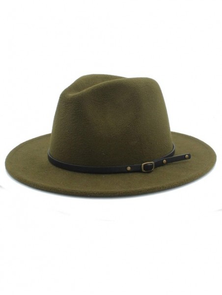 Fedoras 100% Wool Women Men Outback Fedora Hat with Wide Brim Gangster Trilby Felt Jazz Church Godfather Cap - Green - CW18QL...