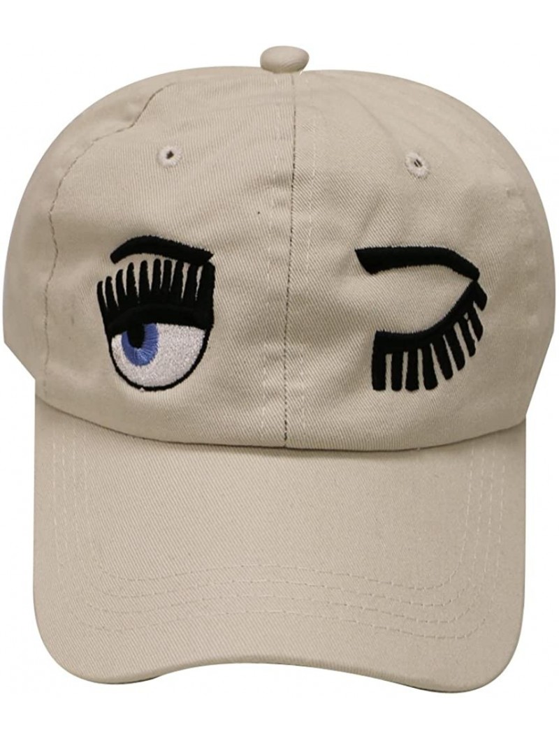 Baseball Caps Wink Face Cotton Baseball Cap - Putty - CS12KUIT333 $14.74