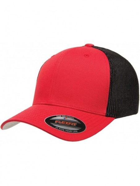 Baseball Caps Flexfit Trucker Hat for Men and Women - Breathable Mesh- Stretch Flex Fit Ballcap w/Hat Liner - Red/Black - CA1...