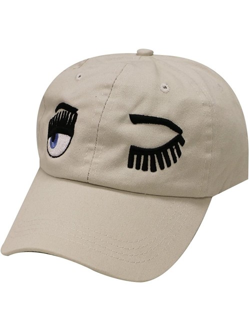 Baseball Caps Wink Face Cotton Baseball Cap - Putty - CS12KUIT333 $14.74