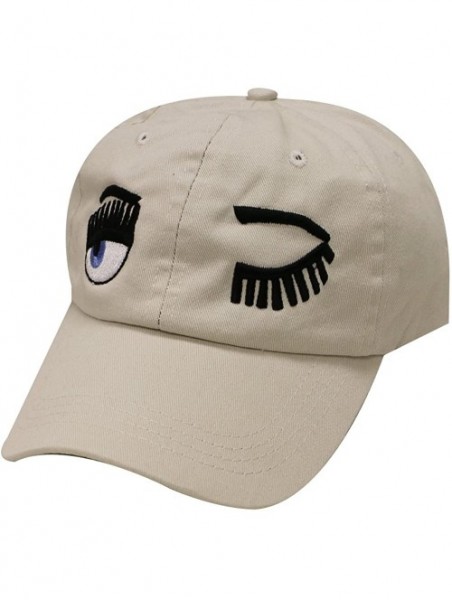 Baseball Caps Wink Face Cotton Baseball Cap - Putty - CS12KUIT333 $14.74