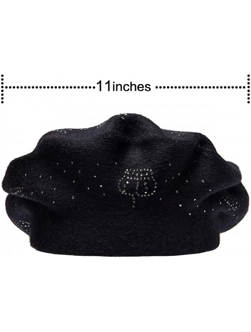 Berets Beret Hats for Women Rhinestones 2 Layers Wool French Hat Lady Winter Black Red - Black-top Rhinestones - CY187K0IMKI ...