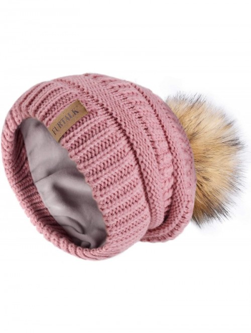 Skullies & Beanies Winter Slouchy Beanie Hats Women Fleece Lined Warm Ski Knitted Pom Pom Hat - Hot Pink - CB18UTKQH3Z $14.45