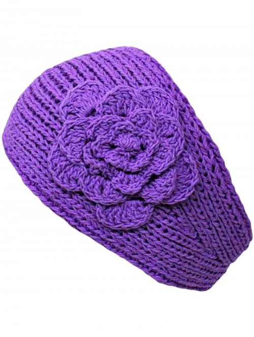 Cold Weather Headbands Knit Handmade Headband With Flower - Lilac - CJ115VREJSN $15.18