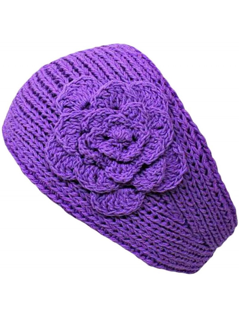 Cold Weather Headbands Knit Handmade Headband With Flower - Lilac - CJ115VREJSN $15.18