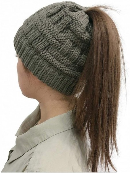 Skullies & Beanies Womens Beanie Stretch Cable Knit Messy Bun Ponytail Beanies Hats - Grey - CX1930CMWGQ $11.82