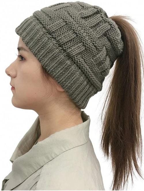 Skullies & Beanies Womens Beanie Stretch Cable Knit Messy Bun Ponytail Beanies Hats - Grey - CX1930CMWGQ $11.82