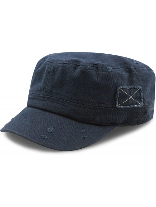 Baseball Caps Washed Cotton Basic & Distressed Cadet Cap Military Army Style Hat - 2. Distressed - Navy - CO1983KZ3DL $14.77
