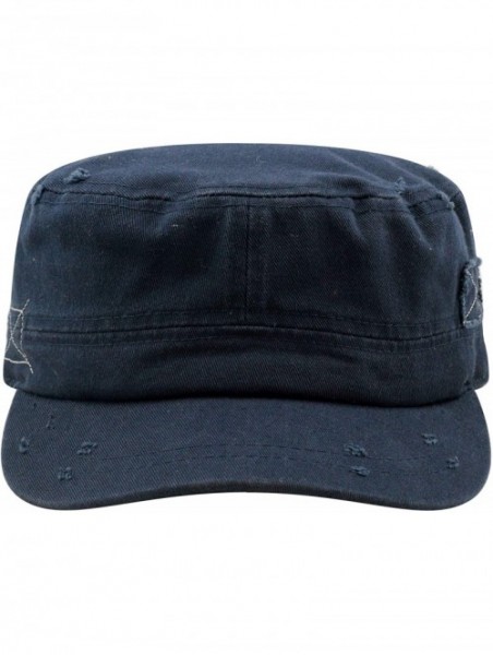 Baseball Caps Washed Cotton Basic & Distressed Cadet Cap Military Army Style Hat - 2. Distressed - Navy - CO1983KZ3DL $14.77