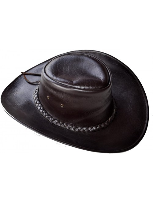 Cowboy Hats Western Style Handmade Leather Hat Brown Large - CU12O58K8C9 $55.76