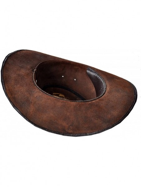 Cowboy Hats Western Style Handmade Leather Hat Brown Large - CU12O58K8C9 $55.76