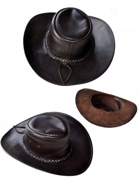 Cowboy Hats Western Style Handmade Leather Hat Brown Large - CU12O58K8C9 $55.76