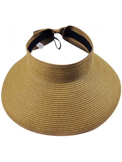 Sun Hats Women's Wide Brim Sun Hat Summer Foldable Straw Sun Visor Bowtie Hat for Travel (Khaki) - Khaki - CS18UGGOLTO $12.45