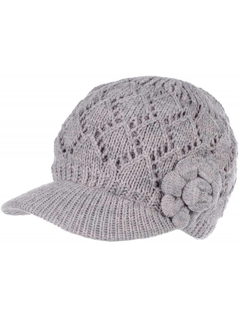 Newsboy Caps Womens Winter Chic Cable Warm Fleece Lined Crochet Knit Hat W/Visor Newsboy Cabbie Cap - C21860339N3 $16.79