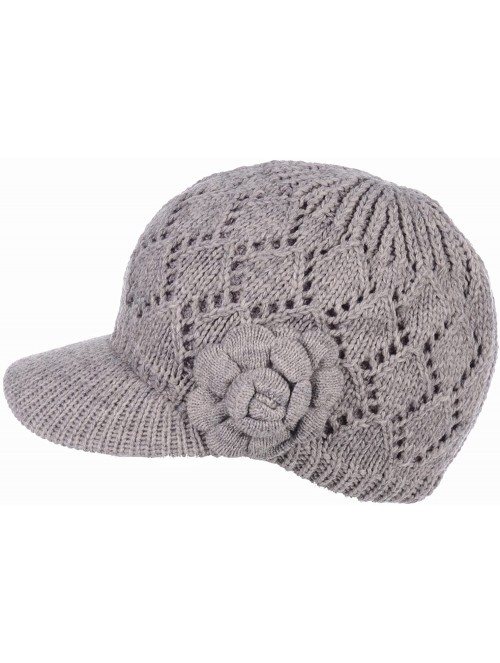 Newsboy Caps Womens Winter Chic Cable Warm Fleece Lined Crochet Knit Hat W/Visor Newsboy Cabbie Cap - C21860339N3 $16.79