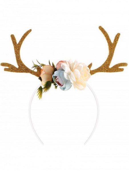 Headbands Reindeer Antler Headband Christmas Flowers Headband Khaki - CN187QZ822H $9.73