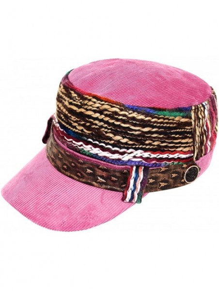 Sun Hats Women's Cap - Colorful Thread Corduroy Cadet Cap - Pink - CJ11LDZX3ZH $33.67