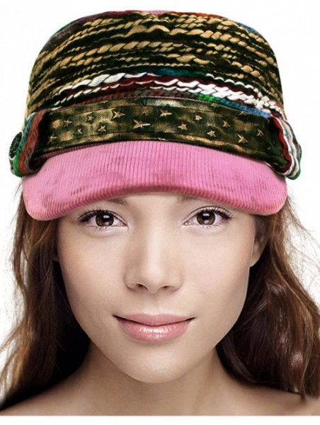 Sun Hats Women's Cap - Colorful Thread Corduroy Cadet Cap - Pink - CJ11LDZX3ZH $33.67