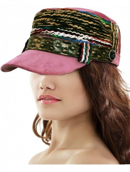 Sun Hats Women's Cap - Colorful Thread Corduroy Cadet Cap - Pink - CJ11LDZX3ZH $33.67