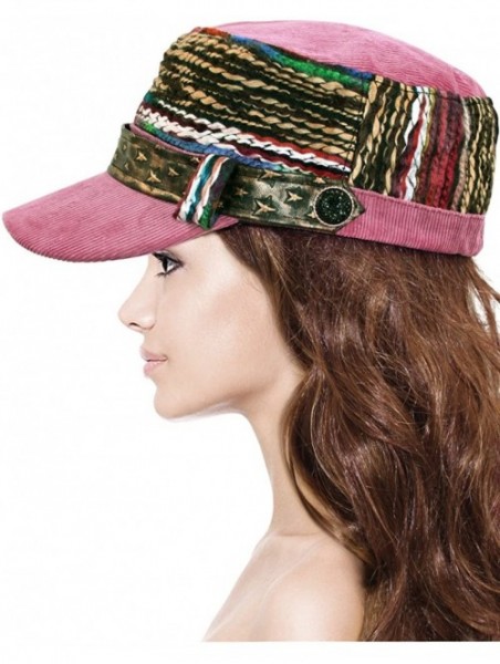 Sun Hats Women's Cap - Colorful Thread Corduroy Cadet Cap - Pink - CJ11LDZX3ZH $33.67