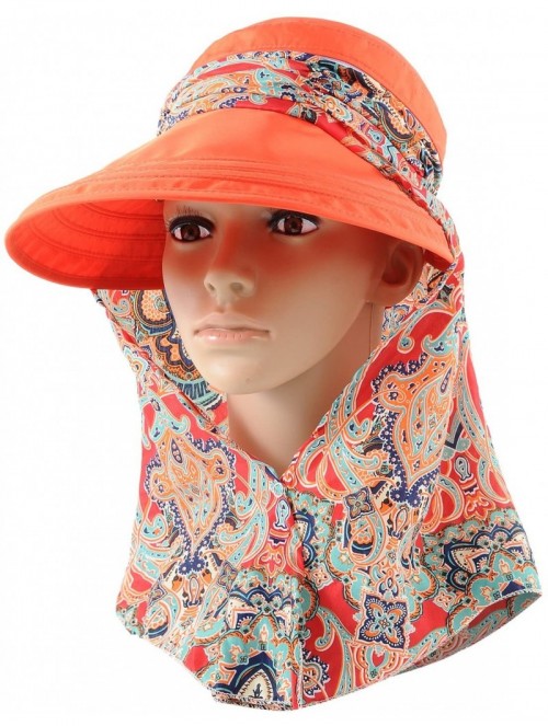 Sun Hats Wide Brim Visor Foldable UV Protection Sun Hat Outdoor Flap Hat for Women - Orange - CM12MX40LH7 $20.13