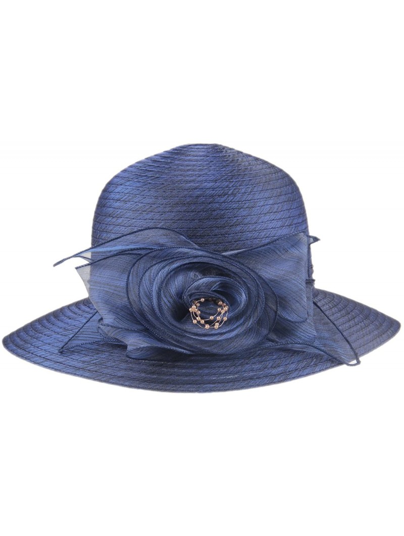 Sun Hats Women's Organza Wide Brim Floral Ribbon Kentucky Derby Church Dress Sun Hat - 3 Style-blue - C2184USYSL3 $19.59