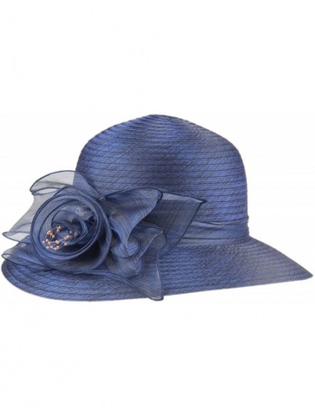 Sun Hats Women's Organza Wide Brim Floral Ribbon Kentucky Derby Church Dress Sun Hat - 3 Style-blue - C2184USYSL3 $19.59