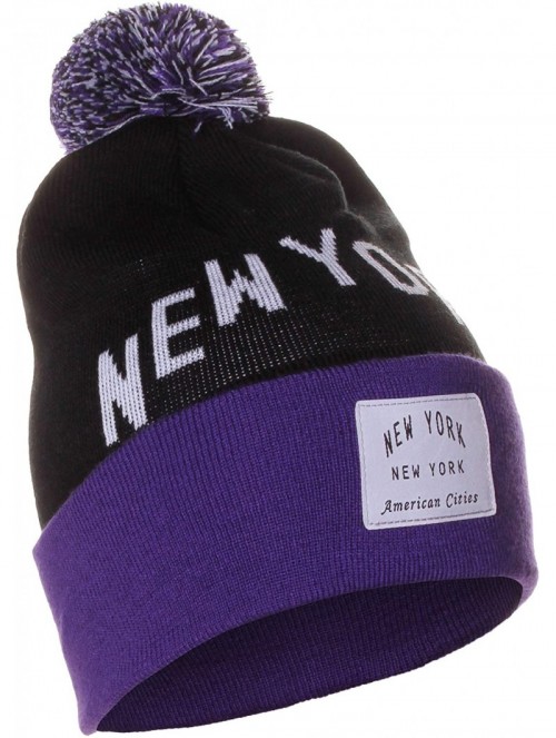 Skullies & Beanies Unisex USA Fashion Arch Cities Pom Pom Knit Hat Cap Beanie - New York Black Purple - CB12NEV4T09 $14.36