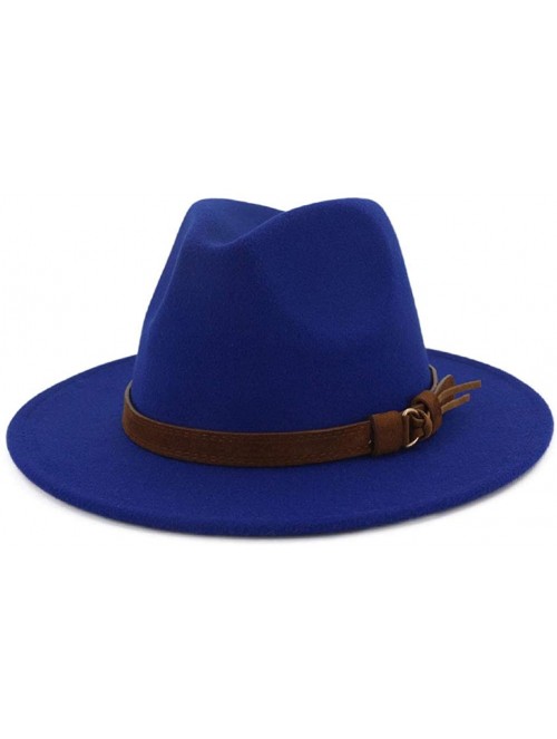Fedoras Men & Women Vintage Wide Brim Fedora Hat with Belt Buckle - A Buckle-royal Blue - CZ18L4W8D40 $32.35