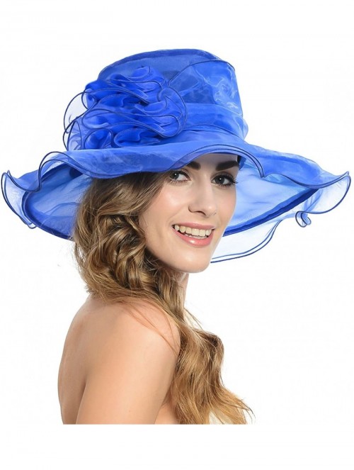 Sun Hats Ladies Wide Brim Organza Derby hat for Kentucky Derby Church Tea Party Wedding - S09-royal Blue - C518R2I86Z6 $21.41