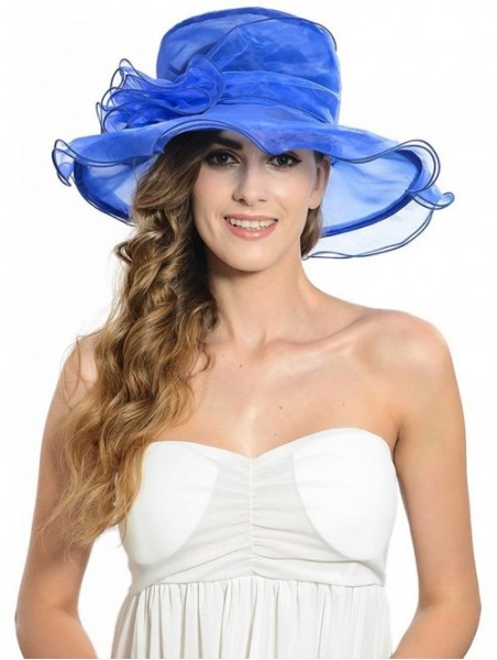 Sun Hats Ladies Wide Brim Organza Derby hat for Kentucky Derby Church Tea Party Wedding - S09-royal Blue - C518R2I86Z6 $21.41