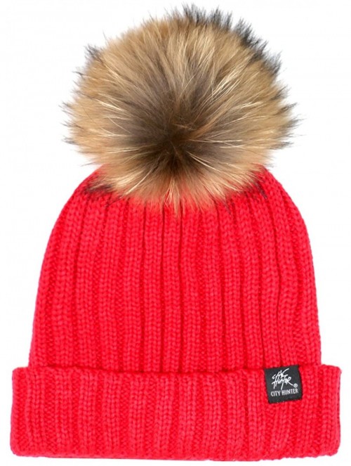 Skullies & Beanies Solid Pom Pom Knit Beanie Hat - Pom Red - CV189GMT307 $13.66