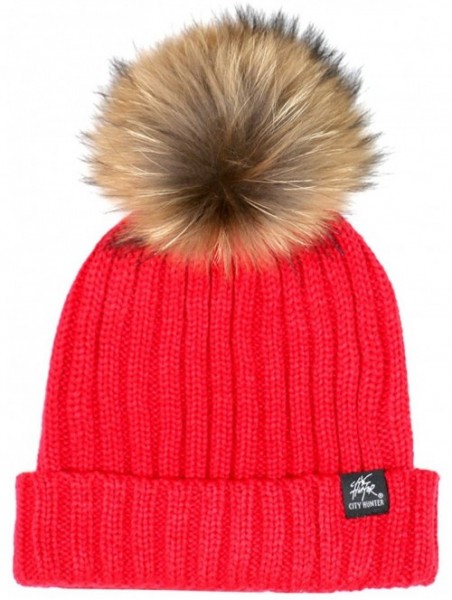 Skullies & Beanies Solid Pom Pom Knit Beanie Hat - Pom Red - CV189GMT307 $13.66