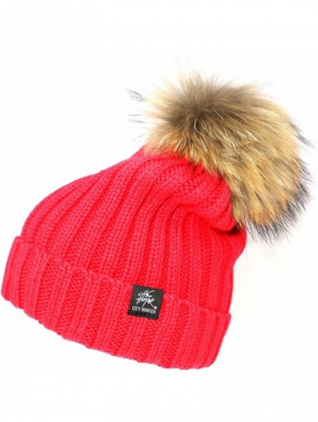 Skullies & Beanies Solid Pom Pom Knit Beanie Hat - Pom Red - CV189GMT307 $13.66